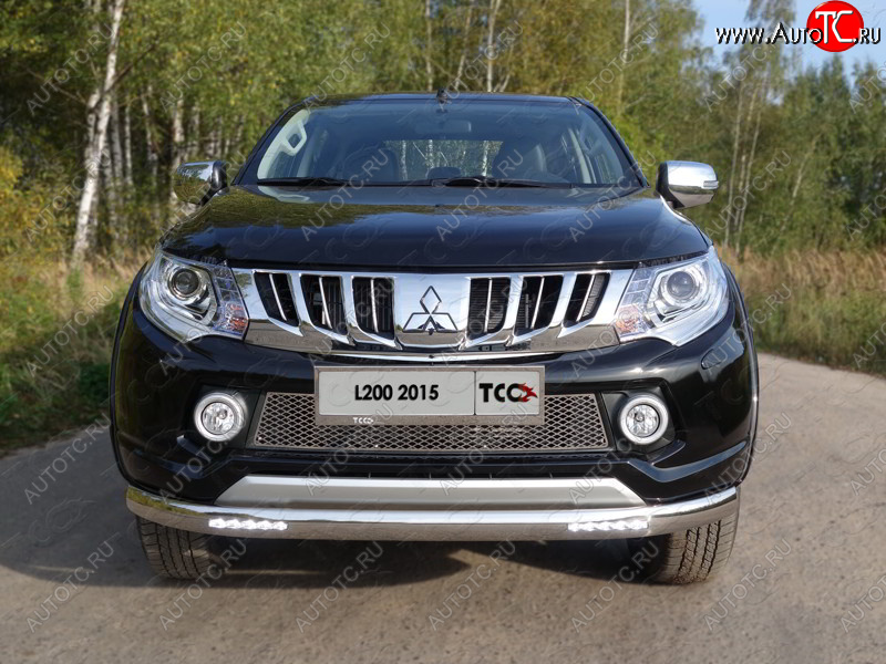 41 999 р. Защита передняя нижняя овальная с ДХО 75х42 мм ТСС Тюнинг Mitsubishi L200 5 KK,KL дорестайлинг (2015-2019) (нержавейка)  с доставкой в г. Вологда