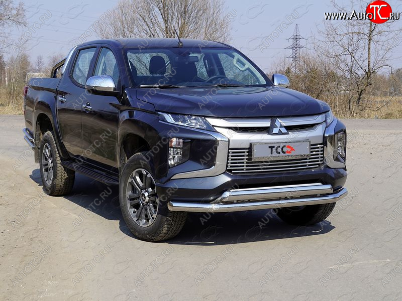 28 749 р. Защита передняя нижняя двойная 76,1*75 мм Тюнинг Mitsubishi L200 5 KK,KL рестайлинг (2018-2022) (нержавейка)  с доставкой в г. Вологда