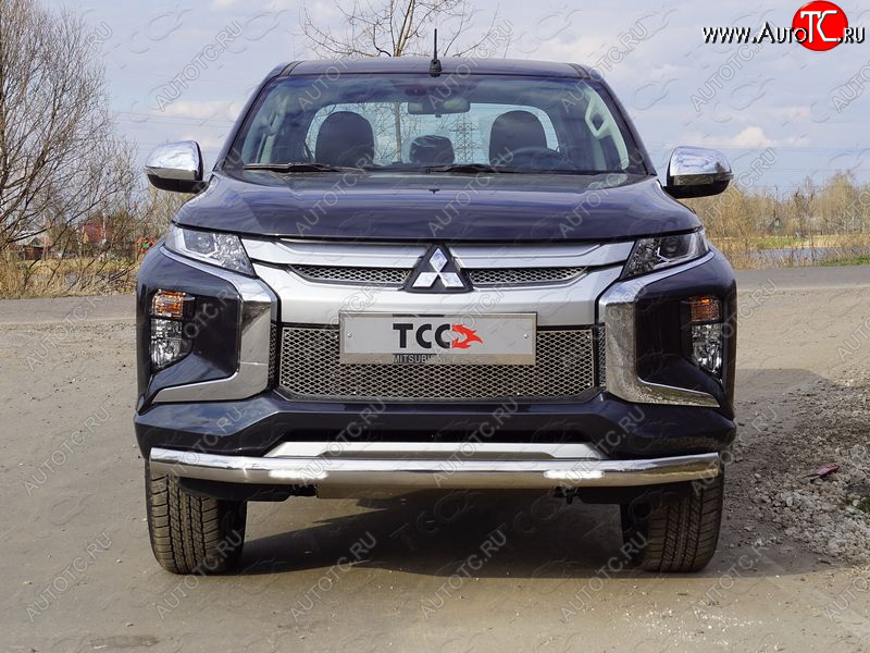 37 649 р. Защита передняя нижняя овальная с ДХО 75х42 мм ТСС Тюнинг Mitsubishi L200 5 KK,KL рестайлинг (2018-2022) (нержавейка)  с доставкой в г. Вологда