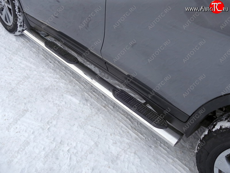 43 949 р. Пороги овальные с накладкой 120х60 мм, ТСС Тюнинг Nissan X-trail 3 T32 рестайлинг (2017-2022) (серые)  с доставкой в г. Вологда