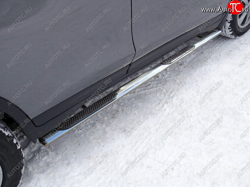 33 999 р. Пороги овальные с накладкой 75х42 мм ТСС Тюнинг Nissan X-trail 3 T32 рестайлинг (2017-2022) (серые)  с доставкой в г. Вологда