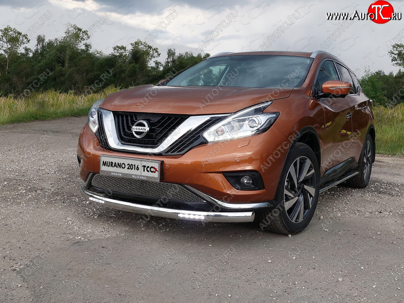 43 999 р. Защита передняя нижняя овальная с ДХО 75х42 мм ТСС Тюнинг Nissan Murano 3 Z52 дорестайлинг (2015-2022) (нержавейка)  с доставкой в г. Вологда
