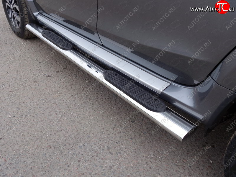 33 999 р. Пороги овальные гнутые с накладкой 75х42 мм ТСС Тюнинг Renault Duster HS дорестайлинг (2010-2015) (серые)  с доставкой в г. Вологда