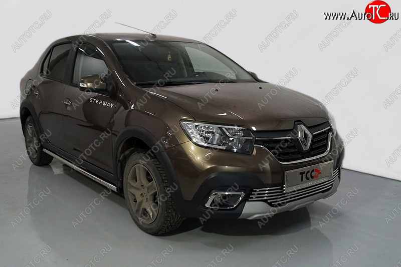 19 599 р. Защита порогов труба d42,4 мм ТСС Тюнинг Renault Logan Stepway (2018-2025) (серые)  с доставкой в г. Вологда