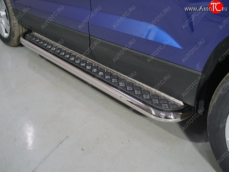 31 999 р. Пороги с площадкой 60,3 мм ТСС Тюнинг Skoda Karoq NU7 рестайлинг (2020-2025) (серые)  с доставкой в г. Вологда