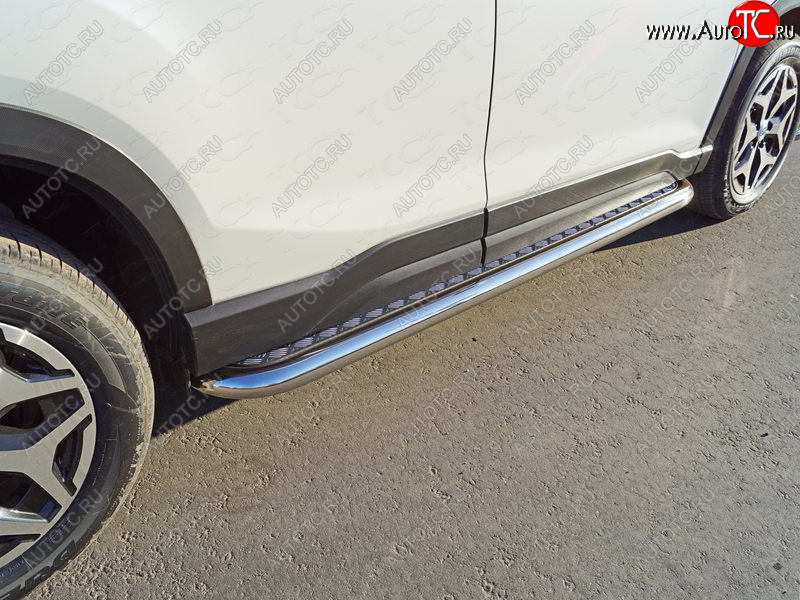 34 799 р. Пороги с площадкой 60,3 мм ТСС Тюнинг Subaru Forester SK/S14 дорестайлинг (2018-2021) (серые)  с доставкой в г. Вологда