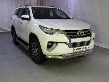 Защита передняя нижняя двойная 76,1*60,3 мм Тюнинг Toyota Fortuner AN160 дорестайлинг (2015-2020) (нержавейка)