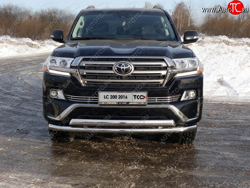 36 299 р. Защита передняя нижняя двойная 76,1*75 мм ТСС Тюнинг Toyota Land Cruiser 200 2-ой рестайлинг (2015-2021) (нержавейка)  с доставкой в г. Вологда