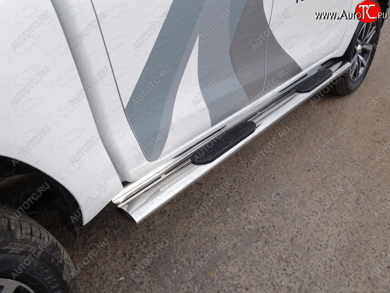 43 949 р. Пороги овальные с накладкой 120*60 мм ТСС Тюнинг Toyota Hilux AN120 дорестайлинг (2016-2020) (серые)  с доставкой в г. Вологда