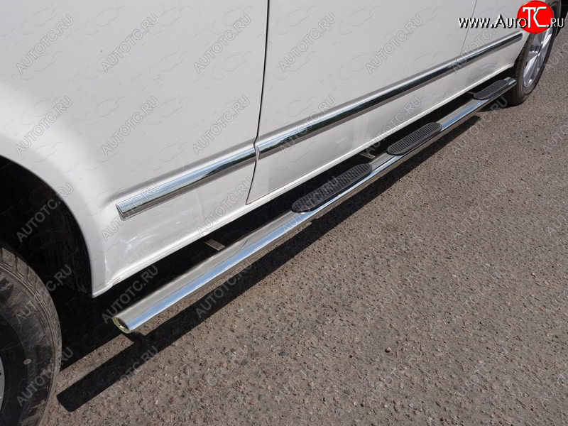 43 999 р. Пороги овальные с накладкой 75х42 мм ТСС Тюнинг Volkswagen Caravelle T6 дорестайлинг (2015-2019) (серые)  с доставкой в г. Вологда