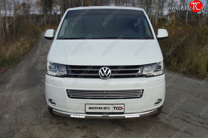 48 999 р. Защита передняя нижняя овальная с ДХО 75х42 мм ТСС Тюнинг Volkswagen Multivan T5 рестайлинг (2009-2015) (нержавейка)  с доставкой в г. Вологда