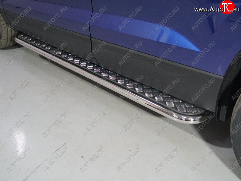 32 199 р. Пороги с площадкой 42,4 мм ТСС Тюнинг Volkswagen Taos (2020-2022) (серые)  с доставкой в г. Вологда