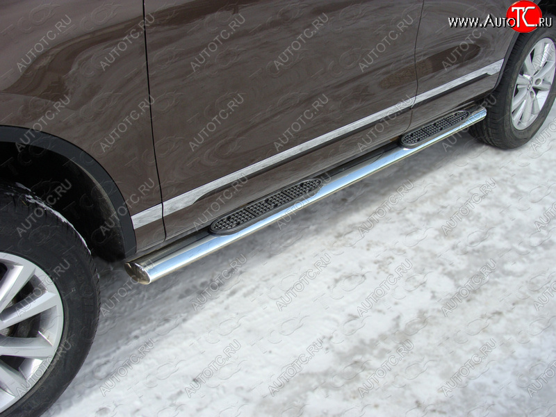 43 949 р. Пороги овальные с накладкой 120*60 мм ТСС Тюнинг Volkswagen Touareg 2 NF рестайлинг (2014-2018) (серые)  с доставкой в г. Вологда