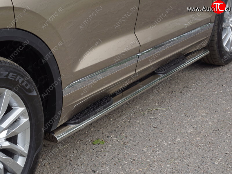 45 999 р. Пороги овальные с накладкой 120*60 мм ТСС Тюнинг Volkswagen Touareg 3 CR дорестайлинг (2018-2022) (серые)  с доставкой в г. Вологда