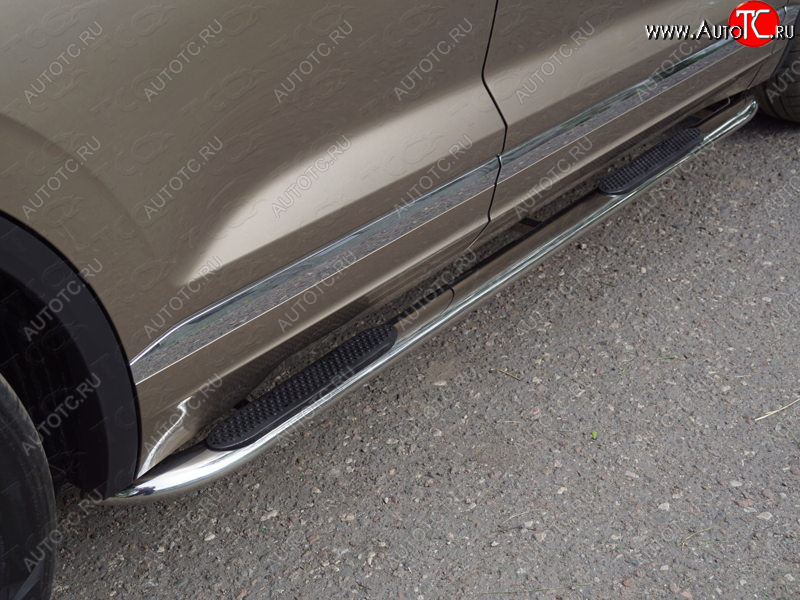 37 999 р. Пороги овальные гнутые с накладкой 75х42 мм ТСС Тюнинг Volkswagen Touareg 3 CR дорестайлинг (2018-2022) (серые)  с доставкой в г. Вологда