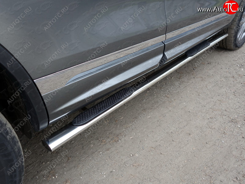 33 999 р. Пороги овальные с накладкой 75х42 мм R-Line ТСС Тюнинг Volkswagen Touareg 2 NF рестайлинг (2014-2018) (серые)  с доставкой в г. Вологда