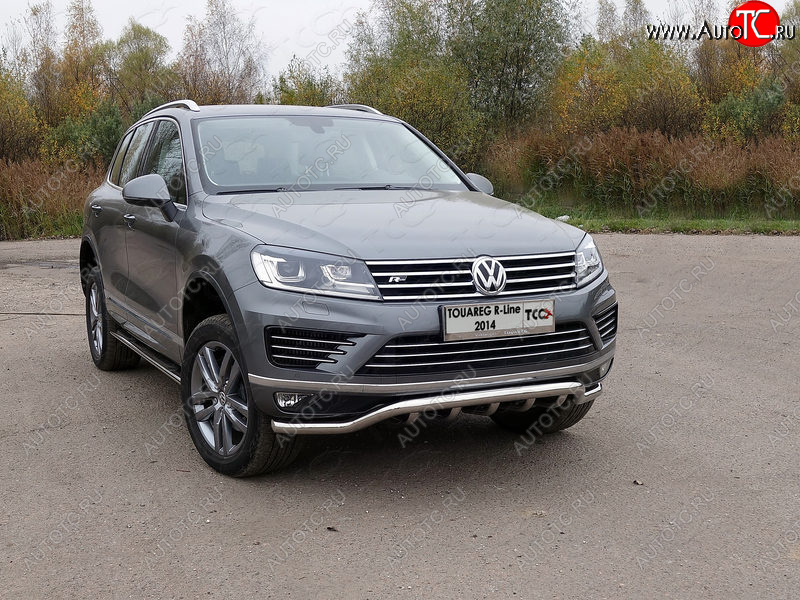 36 299 р. Защита передняя нижняя кенгурин 60,3*42,4 мм R-Line ТСС Тюнинг Volkswagen Touareg 2 NF рестайлинг (2014-2018) (нержавейка)  с доставкой в г. Вологда