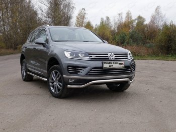 Защита передняя нижняя кенгурин 60,3 мм R-Line ТСС Тюнинг Volkswagen Touareg 2 NF рестайлинг (2014-2018) (нержавейка)