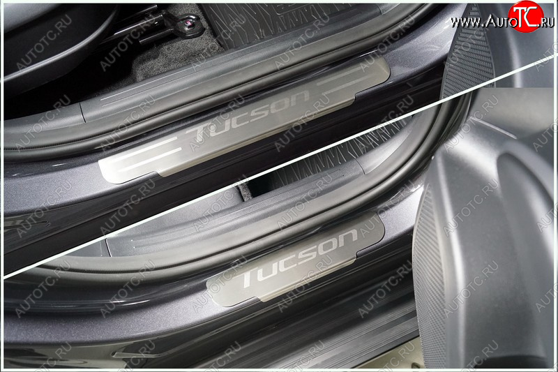 4 699 р. Накладки на пороги, ТСС Тюнинг Hyundai Tucson NX4 (2020-2022) (лист шлифованный надпись Tucson)  с доставкой в г. Вологда