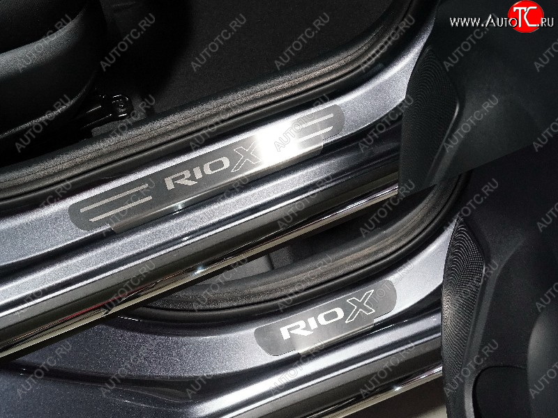 3 099 р. Накладки на пороги, ТСС Тюнинг KIA Rio X рестайлинг (2020-2025) (лист шлифованный надпись RIO )  с доставкой в г. Вологда