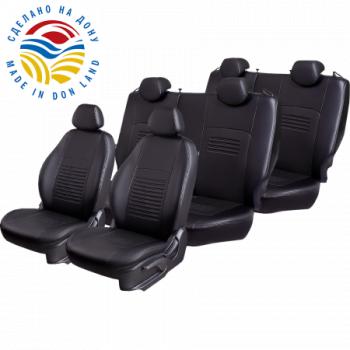 11 349 р. Комплект чехлов для сидений (7 мест Илана+Орегон) ТУРИН СТ Lord Autofashion Nissan Qashqai +2 1 J10 рестайлинг (2010-2014) (черный, вставка черная, строчка черная)  с доставкой в г. Вологда. Увеличить фотографию 2