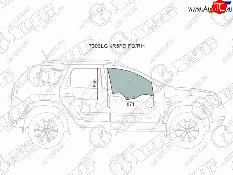 2 789 р. Стекло боковое опускное (Спереди Справа Цвет зеленый) Renault Duster 21-  Dacia Duster 17- XYG 7306RGNR5FD FD/RH  с доставкой в г. Вологда