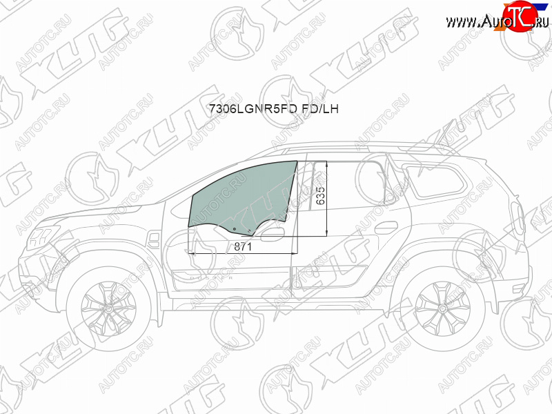 2 699 р. Стекло боковое опускное (Спереди Слева Цвет зеленый) Renault Duster 21-  Dacia Duster 17- XYG 7306LGNR5FD FD/LH  с доставкой в г. Вологда