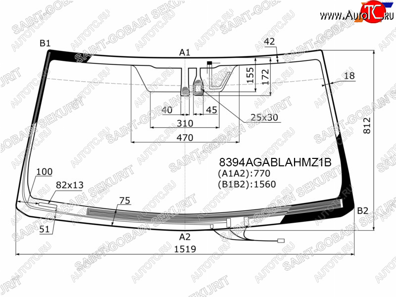 27 749 р. Стекло лобовое (Обогрев щеток Антенна Датчик дождя Молдинг) Toyota Land Cruiser Prado (J150) 09-1 SAINT-GOBAIN SEKURIT 8394AGABLAHMZ1B  с доставкой в г. Вологда