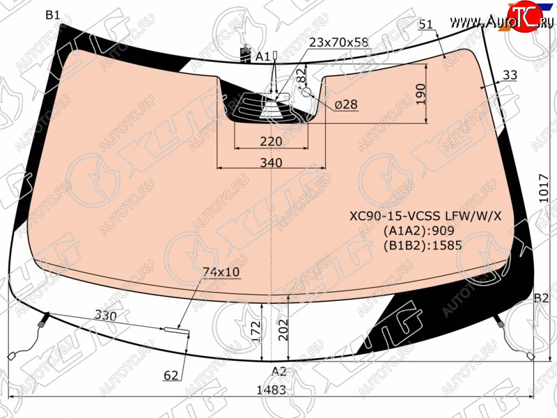 22 699 р. Стекло лобовое (Обогрев полный Камера Датчик дождя Молдинг) Volvo XC90 14- XYG 8839AGNCGHMVZ1M LFW/W/X  с доставкой в г. Вологда