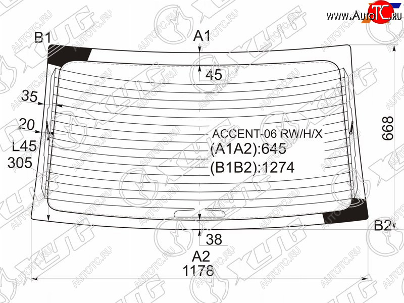 6 299 р. Стекло заднее (Цвет зеленый Обогрев) Hyundai Accent 06-11  Verna 06-09 XYG ACCENT-06 RW/H/X  с доставкой в г. Вологда