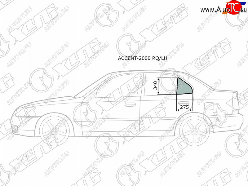1 029 р. Стекло форточки (уголок) задней левой двери HYUNDAI ACCENT (сборка Россия) 45D 00-12                XYG ACCENT-2000 RQ/LH  с доставкой в г. Вологда