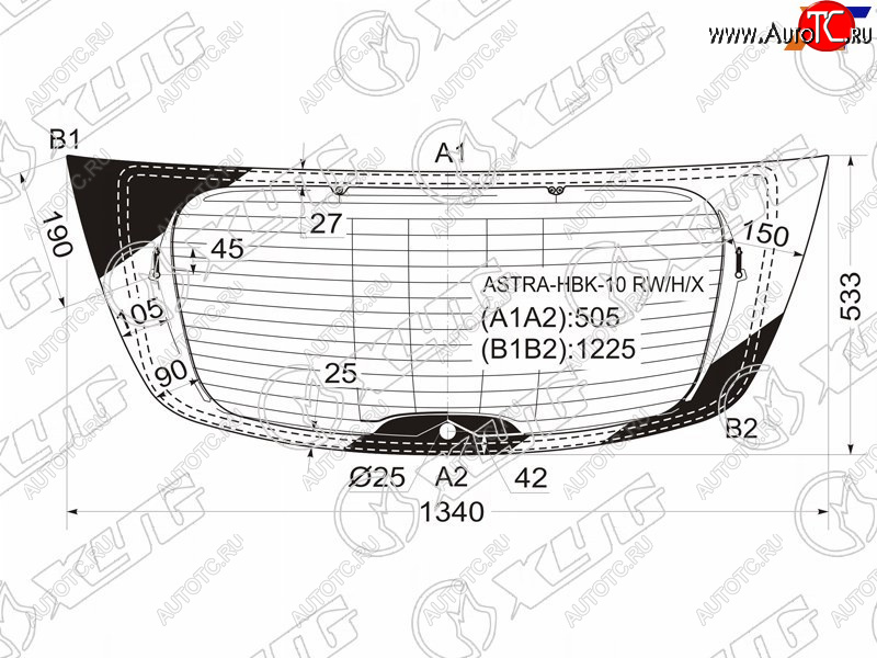 9 749 р. Стекло заднее (Цвет зеленый Обогрев Антенна 5D HBK) Opel Astra 09-15 XYG ASTRA-HBK-10 RW/H/X  с доставкой в г. Вологда