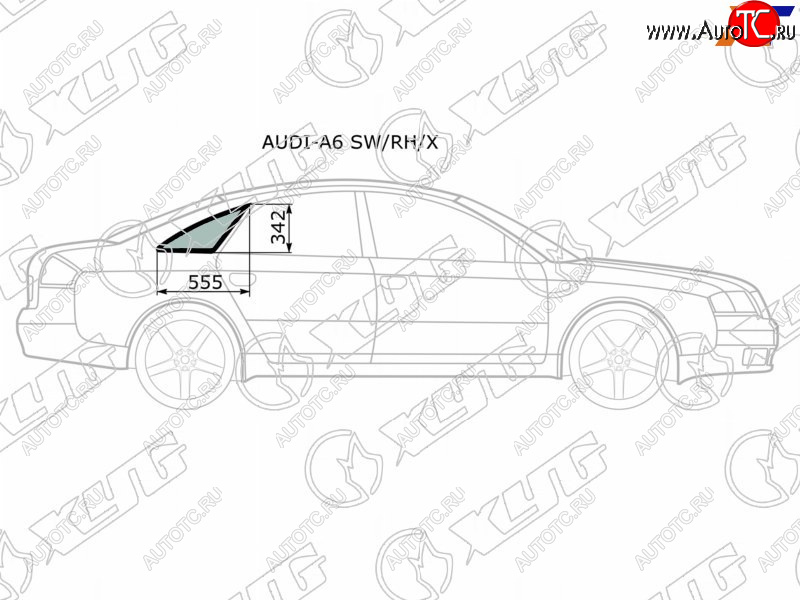 1 289 р. Стекло кузова боковое (не опускное) (Справа Цвет зеленый) Audi A6 97-05  S6 99-04 XYG AUDI-A6 SW/RH/X  с доставкой в г. Вологда
