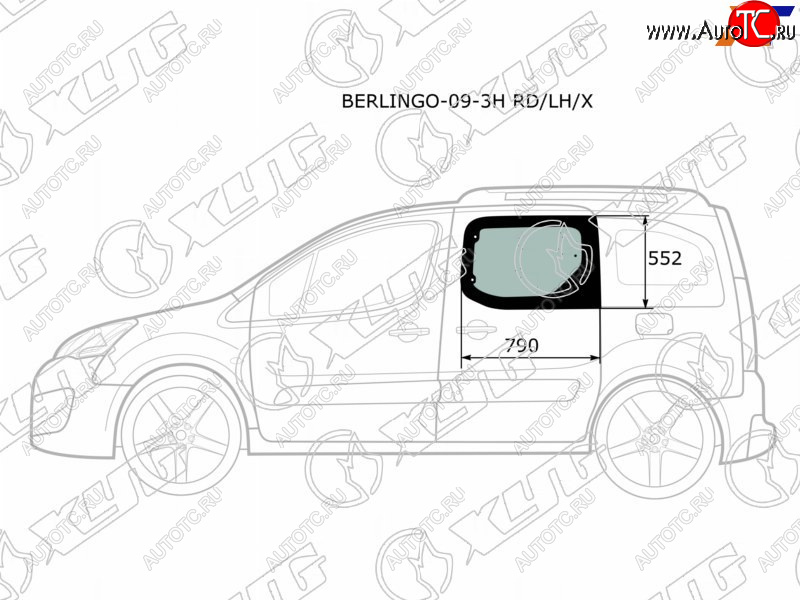 2 789 р. Стекло боковое опускное (Сзади Слева Цвет зеленый) Citroen Berlingo 08-22  Peugeot Partner 08-15 XYG BERLINGO-09-3H RD/LH/X  с доставкой в г. Вологда
