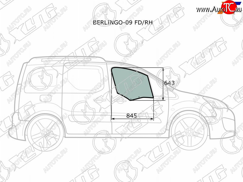 3 079 р. Стекло боковое опускное (Спереди Справа Цвет зеленый) Citroen Berlingo 08-22  Peugeot Partner 08- XYG BERLINGO-09 FD/RH  с доставкой в г. Вологда