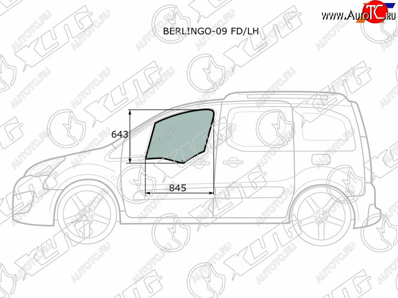 3 079 р. Стекло боковое опускное (Спереди Слева Цвет зеленый) Citroen Berlingo 08-22  Peugeot Partner 08-1 XYG BERLINGO-09 FD/LH  с доставкой в г. Вологда