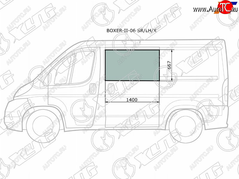 6 999 р. Стекло кузова боковое (не опускное) (Слева Цвет зеленый) Peugeot Boxer 06-  Citroen Jumper 06-  F XYG BOXER-II-06 SR/LH/X  с доставкой в г. Вологда
