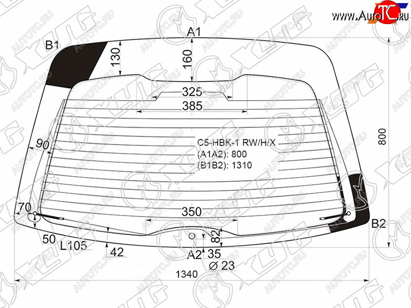 12 449 р. Стекло заднее (Цвет зеленый Обогрев) Citroen C5 01-04 XYG C5-HBK-1 RW/H/X  с доставкой в г. Вологда