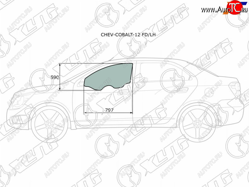 2 799 р. Стекло боковое опускное (Спереди Слева Цвет зеленый) Chevrolet Cobalt 13-  Ravon R4 16-20 XYG CHEV-COBALT-12 FD/LH  с доставкой в г. Вологда