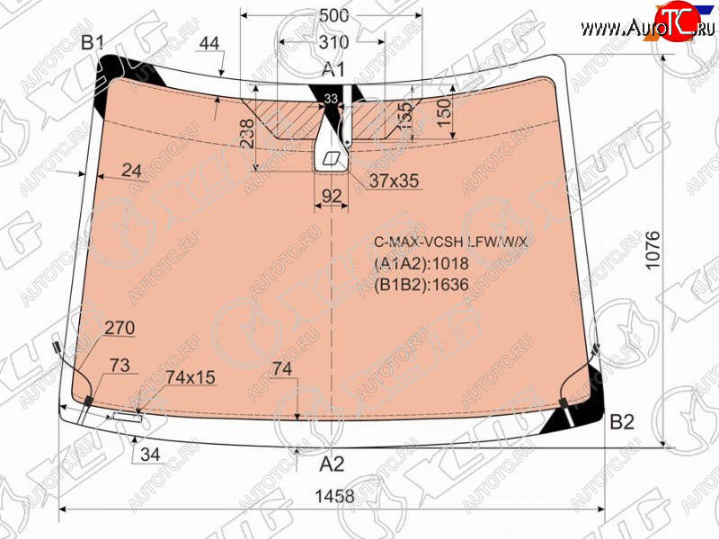 24 199 р. Стекло лобовое (Обогрев полный Датчик дождя) Ford C-MAX 03-10 XYG C-MAX-VCSH LFW/W/X  с доставкой в г. Вологда