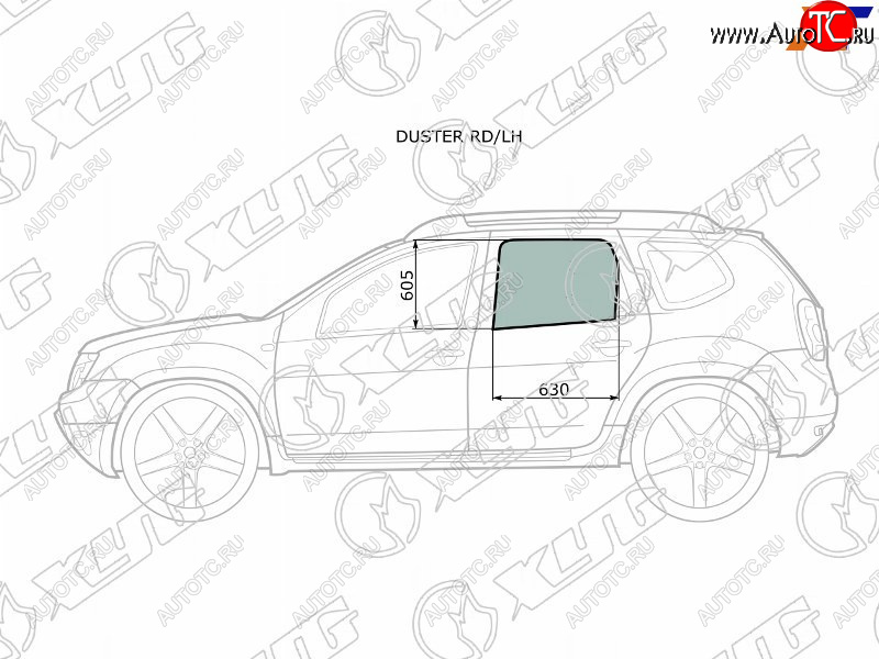 2 349 р. Стекло боковое опускное (Сзади Слева Цвет зеленый) Nissan Terrano 14-22  Renault Duster 10-21  D XYG DUSTER RD/LH  с доставкой в г. Вологда