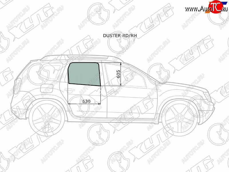 2 349 р. Стекло боковое опускное (Сзади Справа Цвет зеленый) Nissan Terrano 14-22  Renault Duster 10-21  XYG DUSTER RD/RH  с доставкой в г. Вологда
