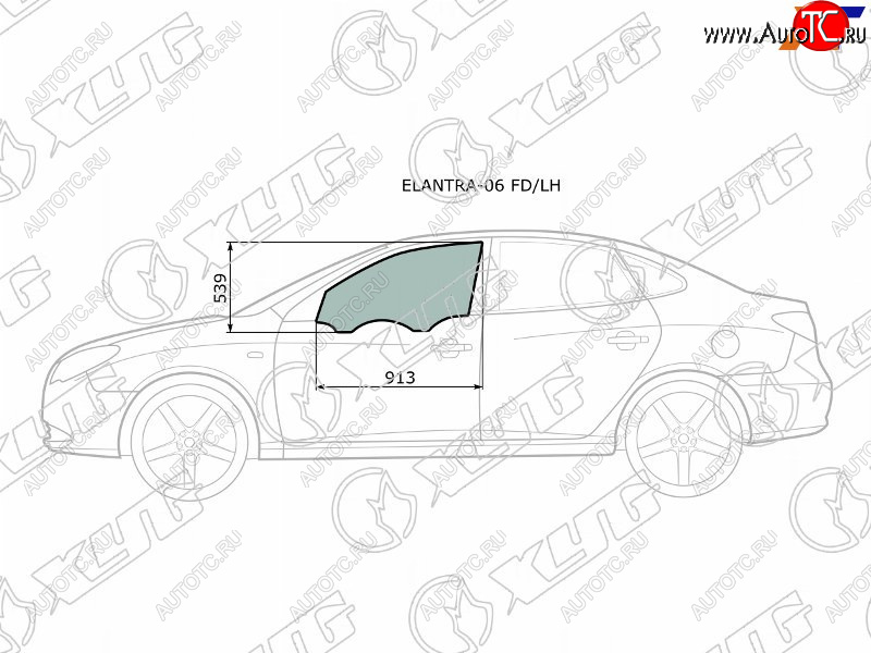 2 599 р. Стекло боковое опускное (Спереди Слева Цвет зеленый) Hyundai Elantra 06-12  Avante 06-11 XYG ELANTRA-06 FD/LH  с доставкой в г. Вологда