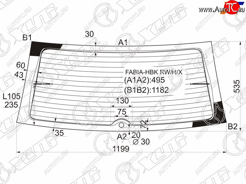 7 549 р. Стекло заднее (Цвет зеленый Обогрев 5D HBK) Skoda Fabia 99-08 XYG FABIA-HBK RW/H/X  с доставкой в г. Вологда