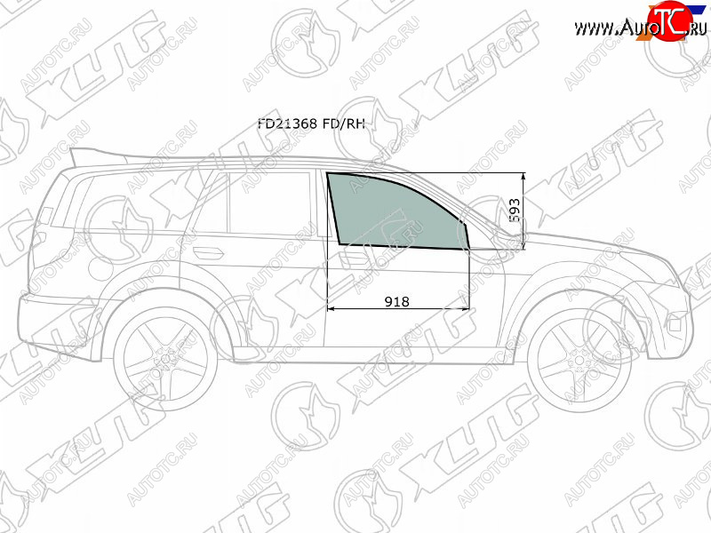 3 079 р. Стекло боковое опускное (Спереди Справа Цвет зеленый) Great Wall Hover 05-10  Hover H3 10-16  Ho XYG FD21368 FD/RH  с доставкой в г. Вологда
