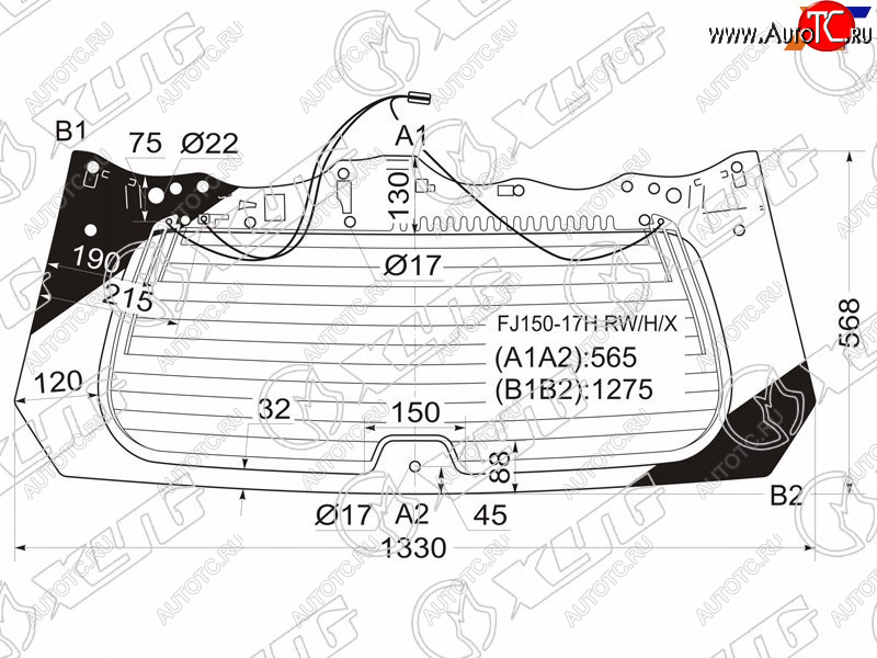 10 399 р. Стекло заднее (Цвет зеленый Обогрев) Toyota Land Cruiser Prado (J150) 09-24  Lexus GX 09-23 XYG FJ150-17H RW/H/X  с доставкой в г. Вологда