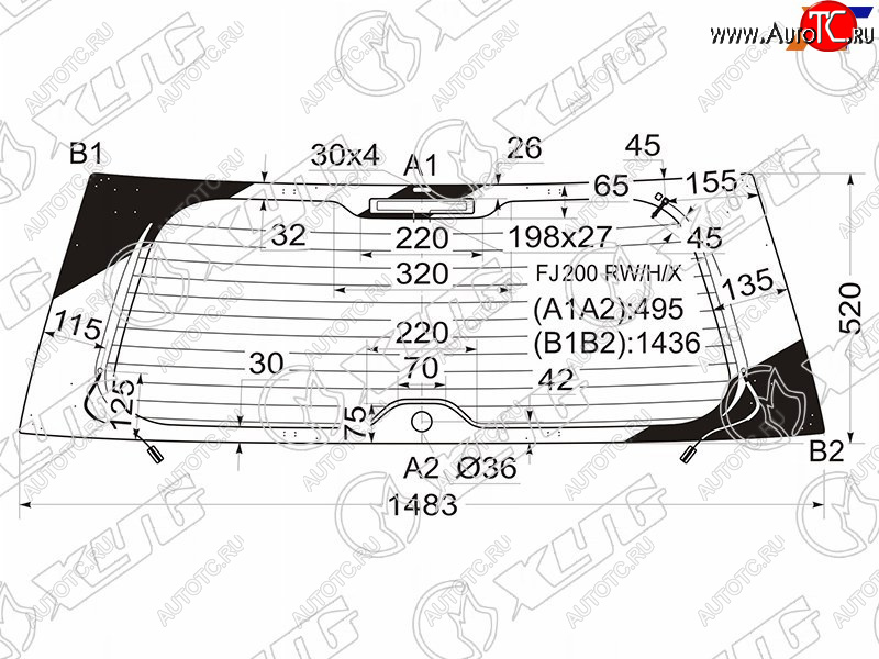 8 549 р. Стекло заднее (Цвет зеленый Обогрев Антенна) Toyota Land Cruiser (J200) 07-21 XYG FJ200 RW/H/X  с доставкой в г. Вологда