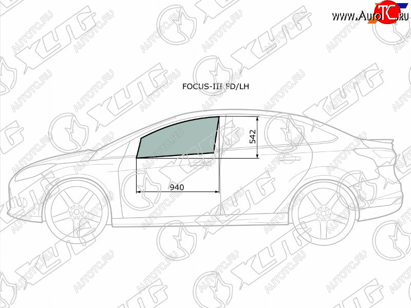 2 789 р. Стекло боковое опускное (Спереди Слева Цвет зеленый) Ford Focus 10-19 XYG FOCUS-III FD/LH  с доставкой в г. Вологда