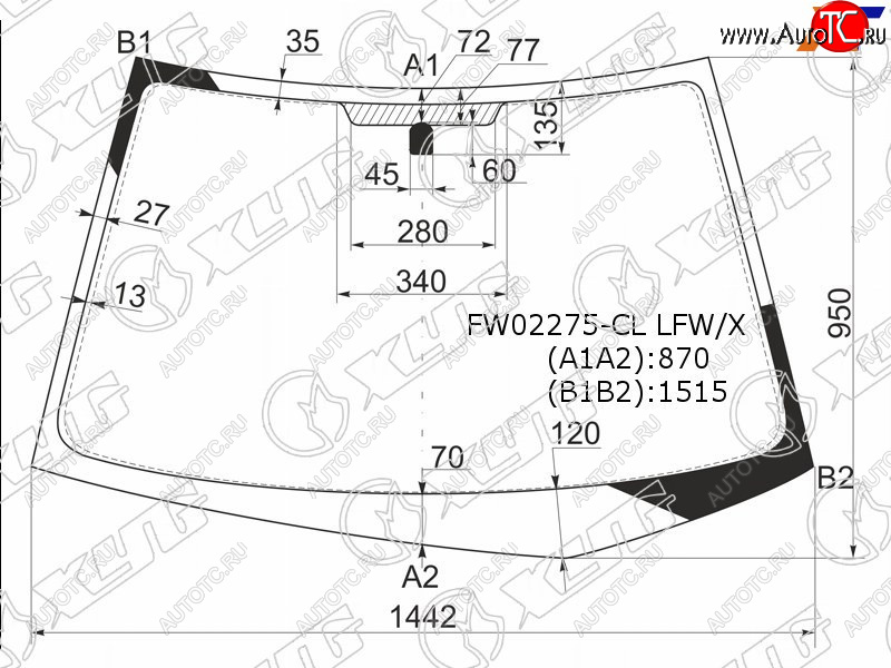 4 849 р. Стекло лобовое MITSUBISHI LANCER 45D 00-07                                                          XYG FW02275-CL LFW/X  с доставкой в г. Вологда