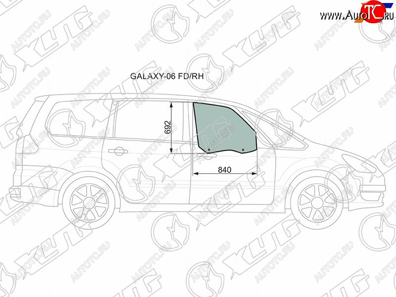 2 759 р. Стекло боковое опускное (Спереди Справа Цвет зеленый) Ford Galaxy 06-15 XYG GALAXY-06 FD/RH  с доставкой в г. Вологда